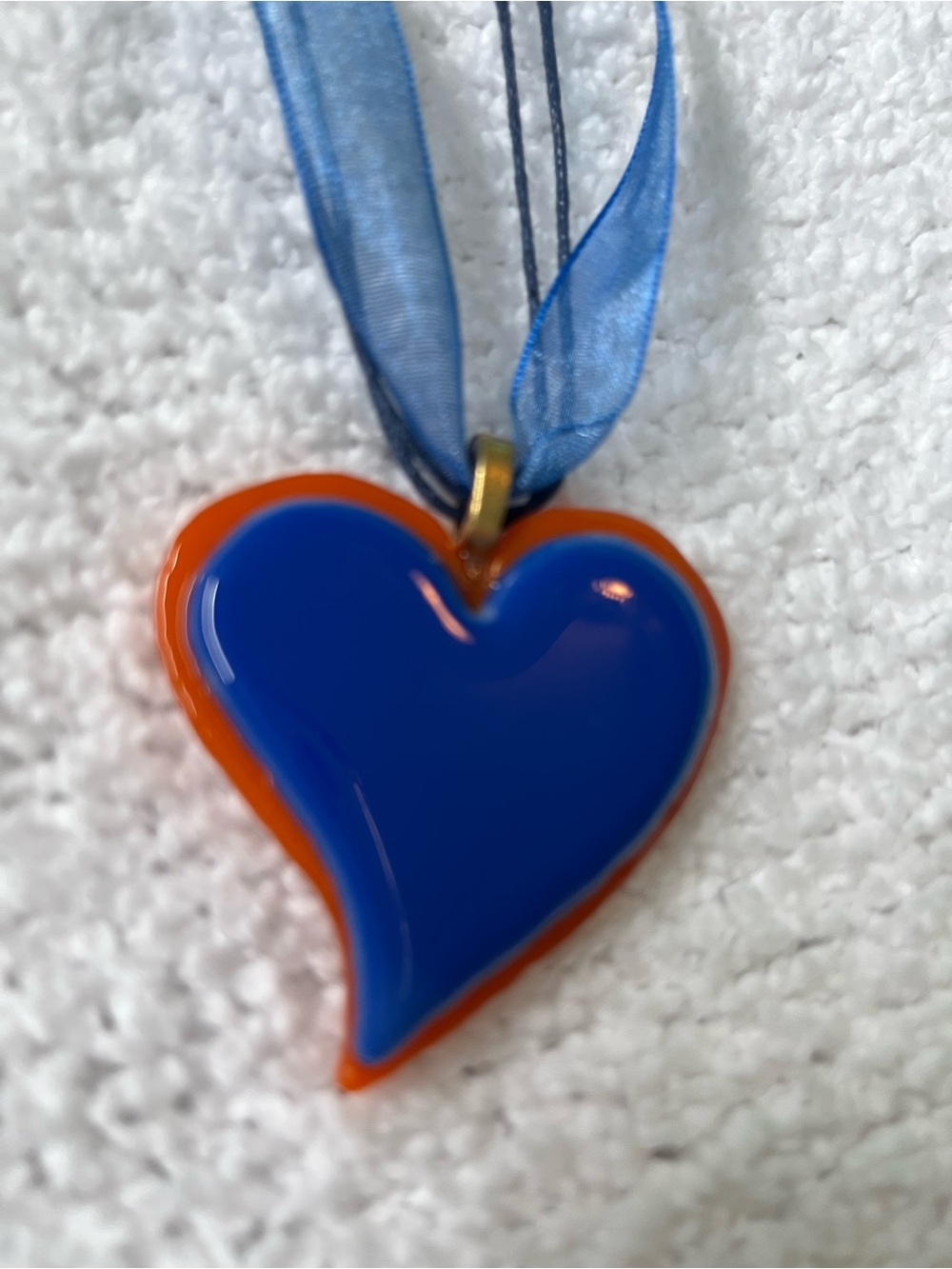 Orange & Blue Glass Heart Pendant Necklace